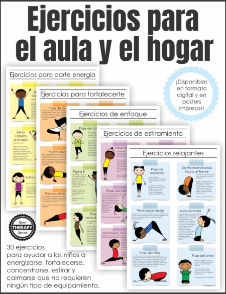 Spanish Version Exercises for the Classroom and Home is a set of 5 posters written in Spanish to encourage simple fitness activities for students.  This is available as a digital download OR printed posters in Spanish. You can find the English version here. La versión en español Ejercicios para el aula y el hogar es un conjunto de 5 carteles escritos en español para fomentar actividades físicas simples para los estudiantes. Está disponible como descarga digital O pósters impresos en español.